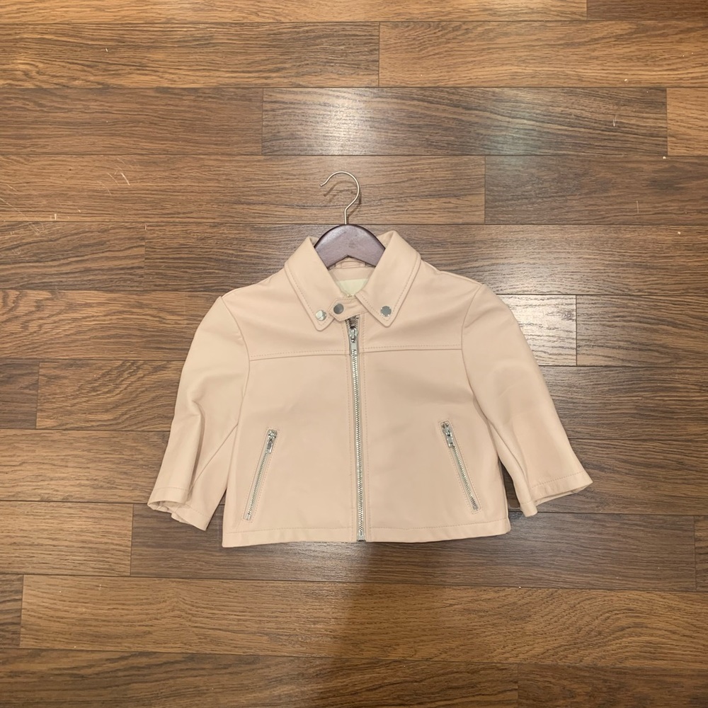 Maje leather cropped jacket, pale pink/beige